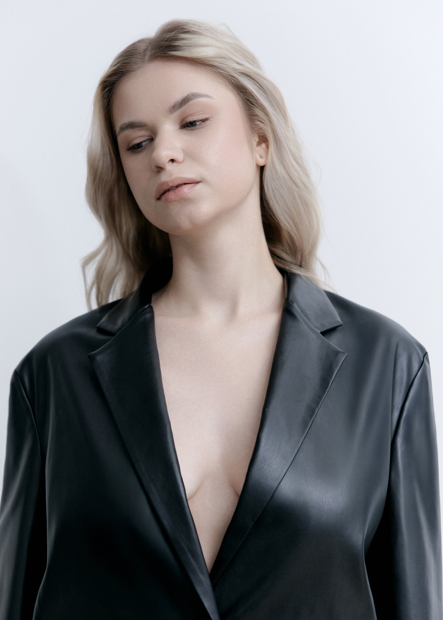 Oversized Black Eco-Leather Blazer
