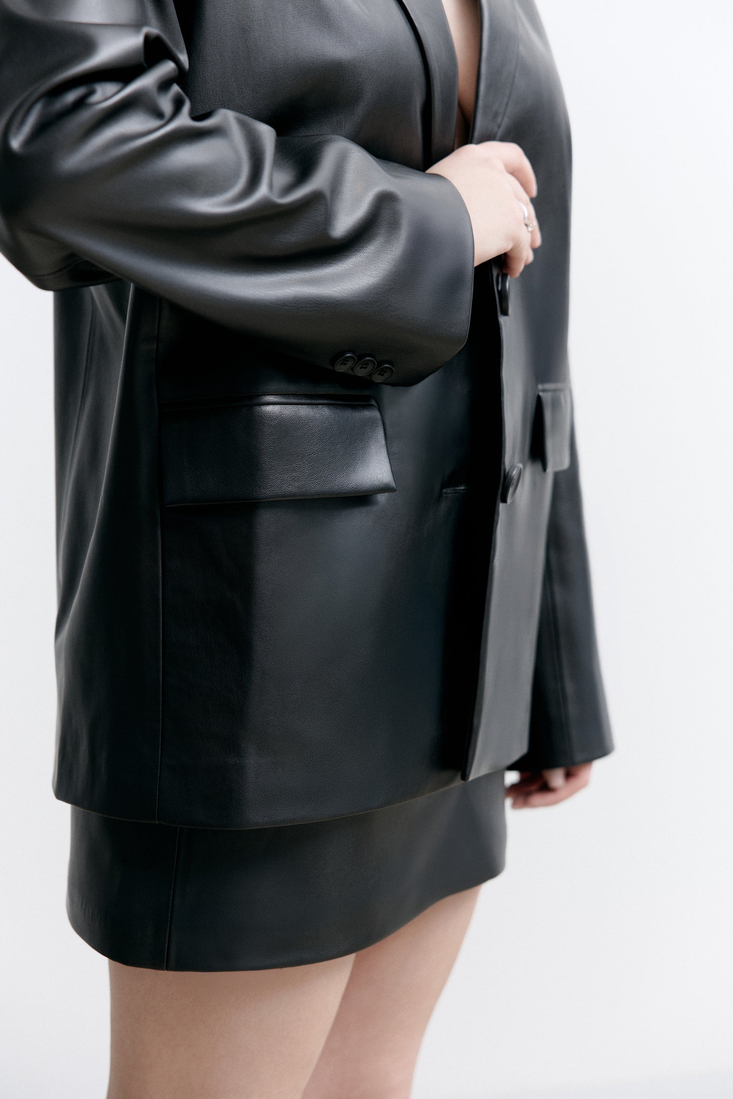 Oversized Black Eco-Leather Blazer