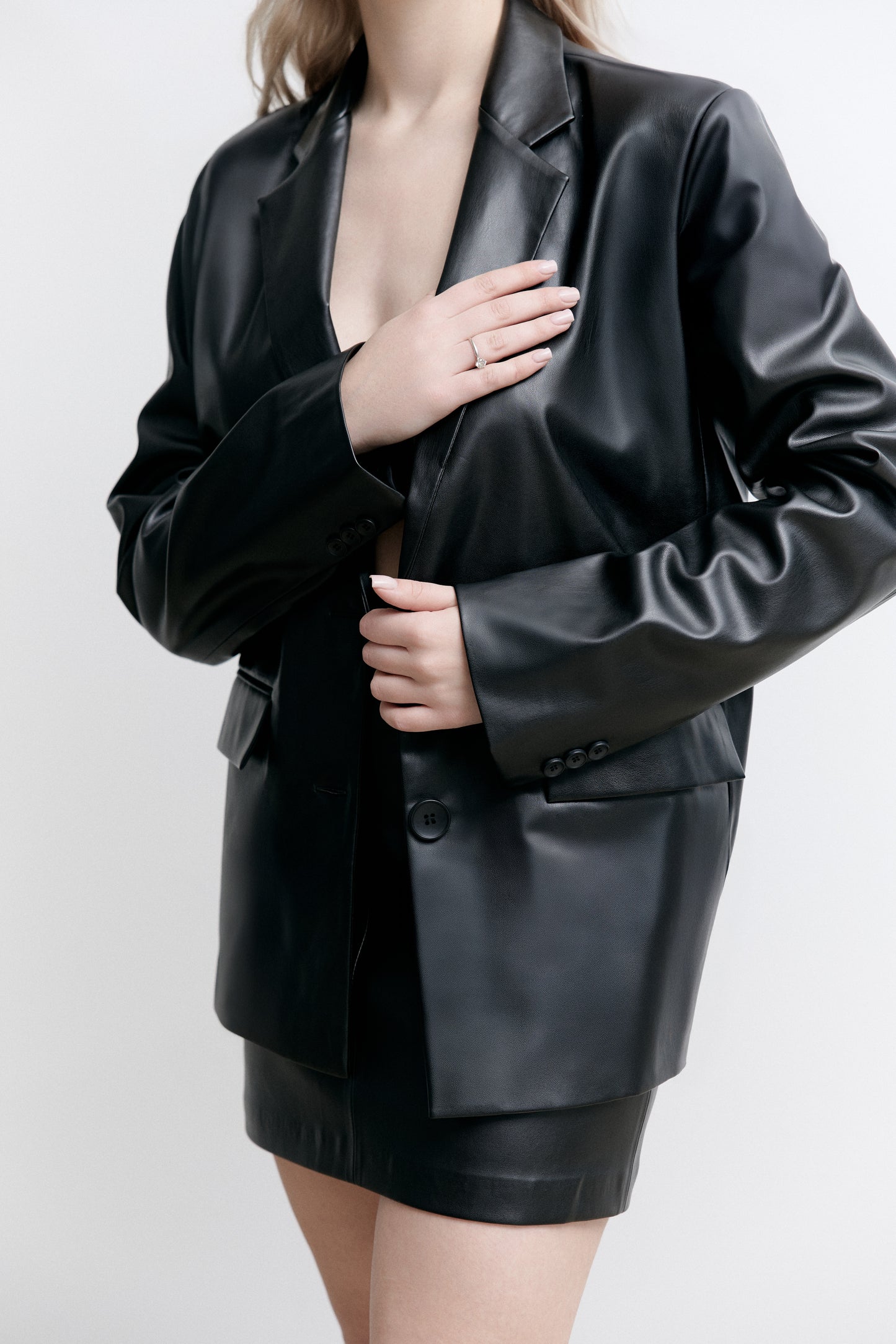Oversized Black Eco-Leather Blazer