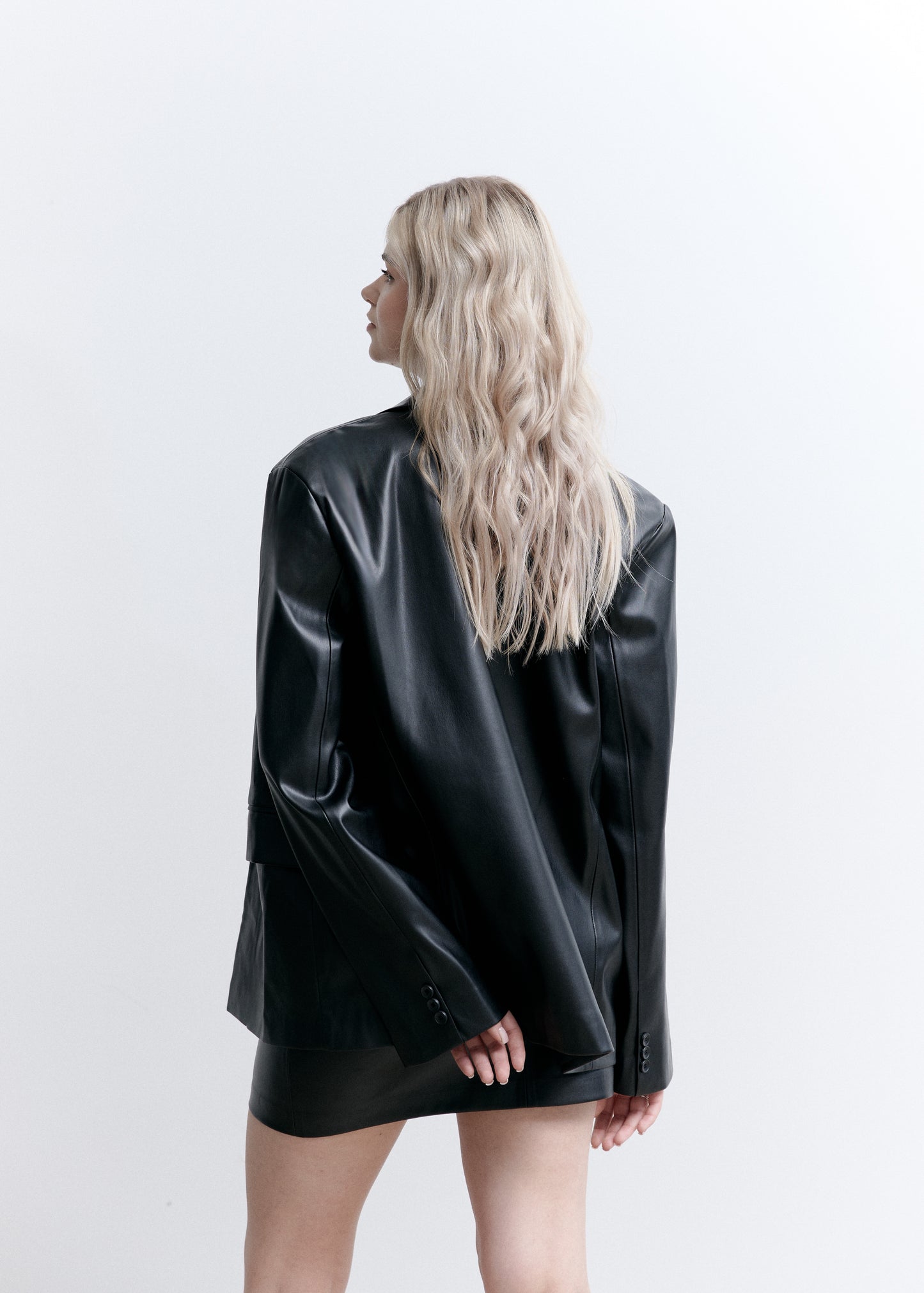 Oversized Black Eco-Leather Blazer
