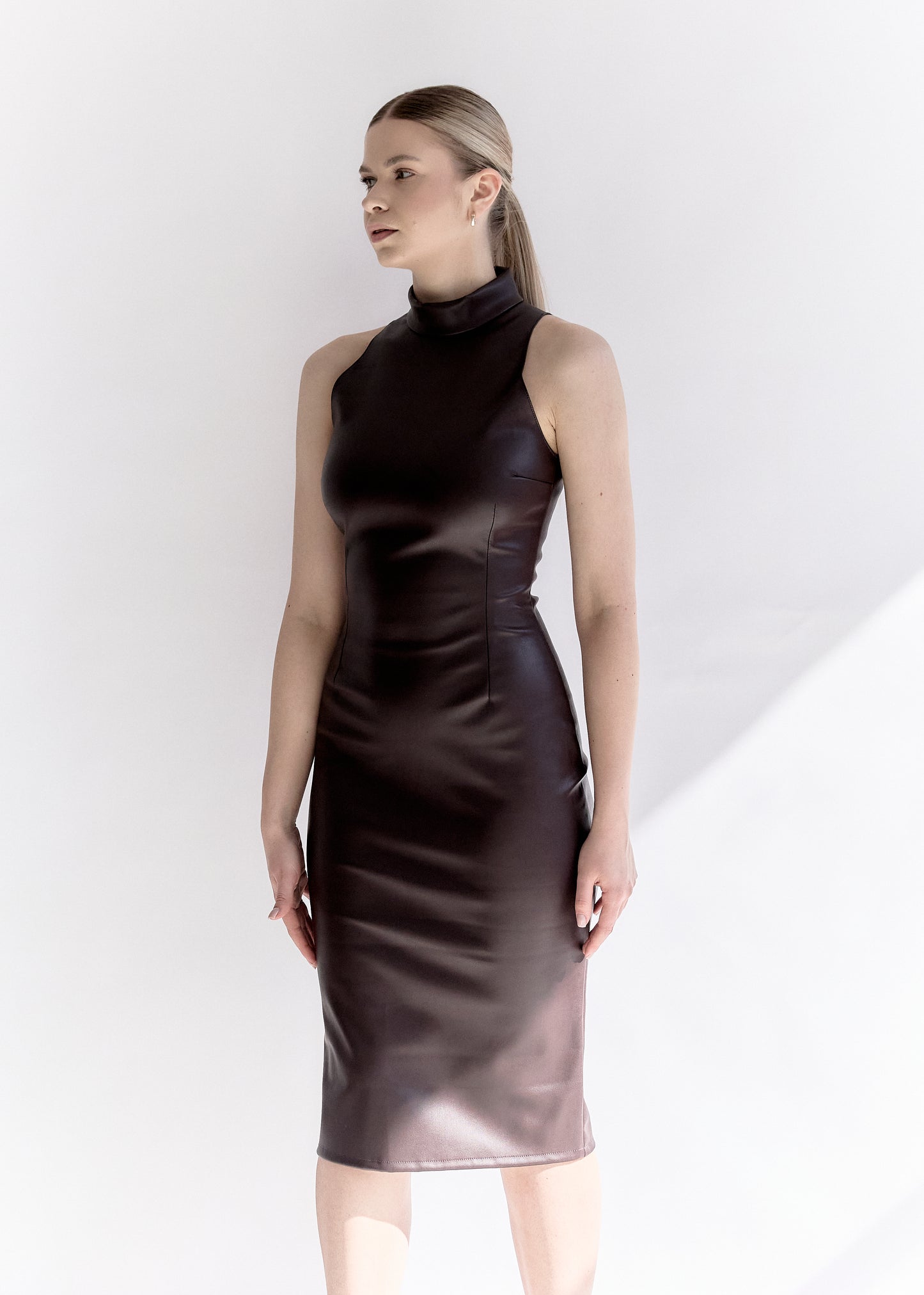 Faux Leather Sleeveless Midi Dress