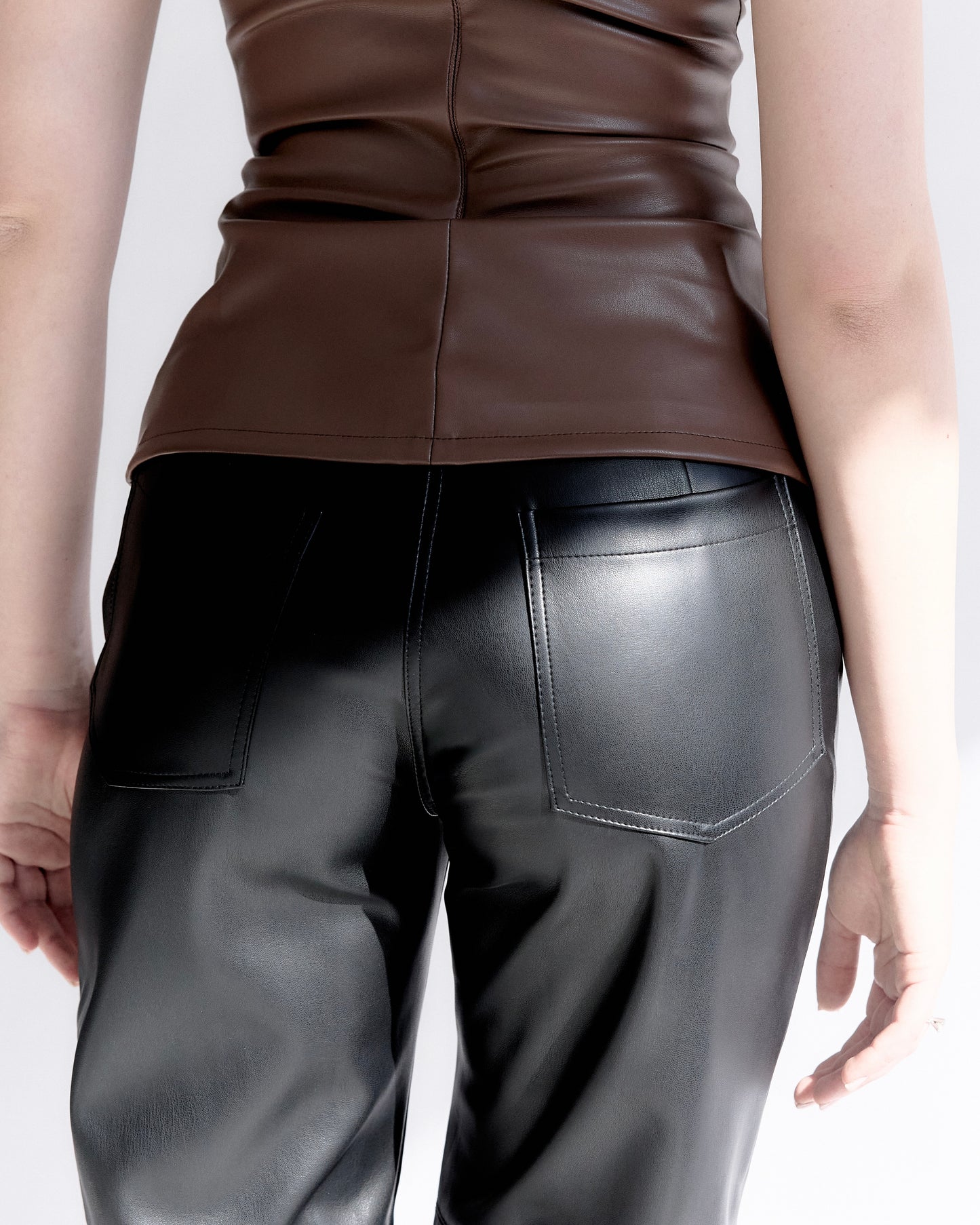 Faux Leather Mock Neck Top