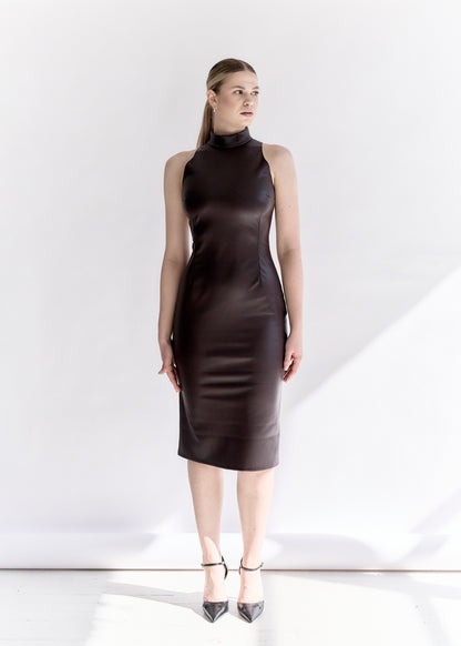 Faux Leather Sleeveless Midi Dress