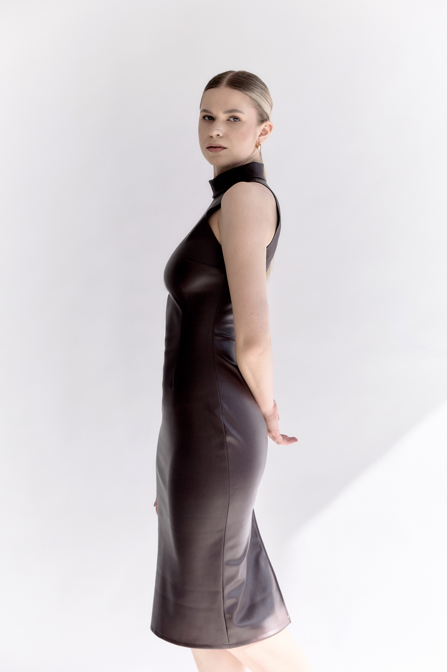 Faux Leather Sleeveless Midi Dress