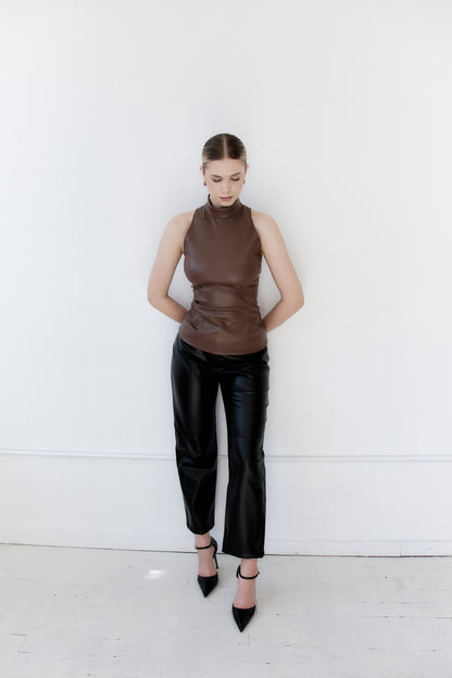 Faux Leather Mock Neck Top