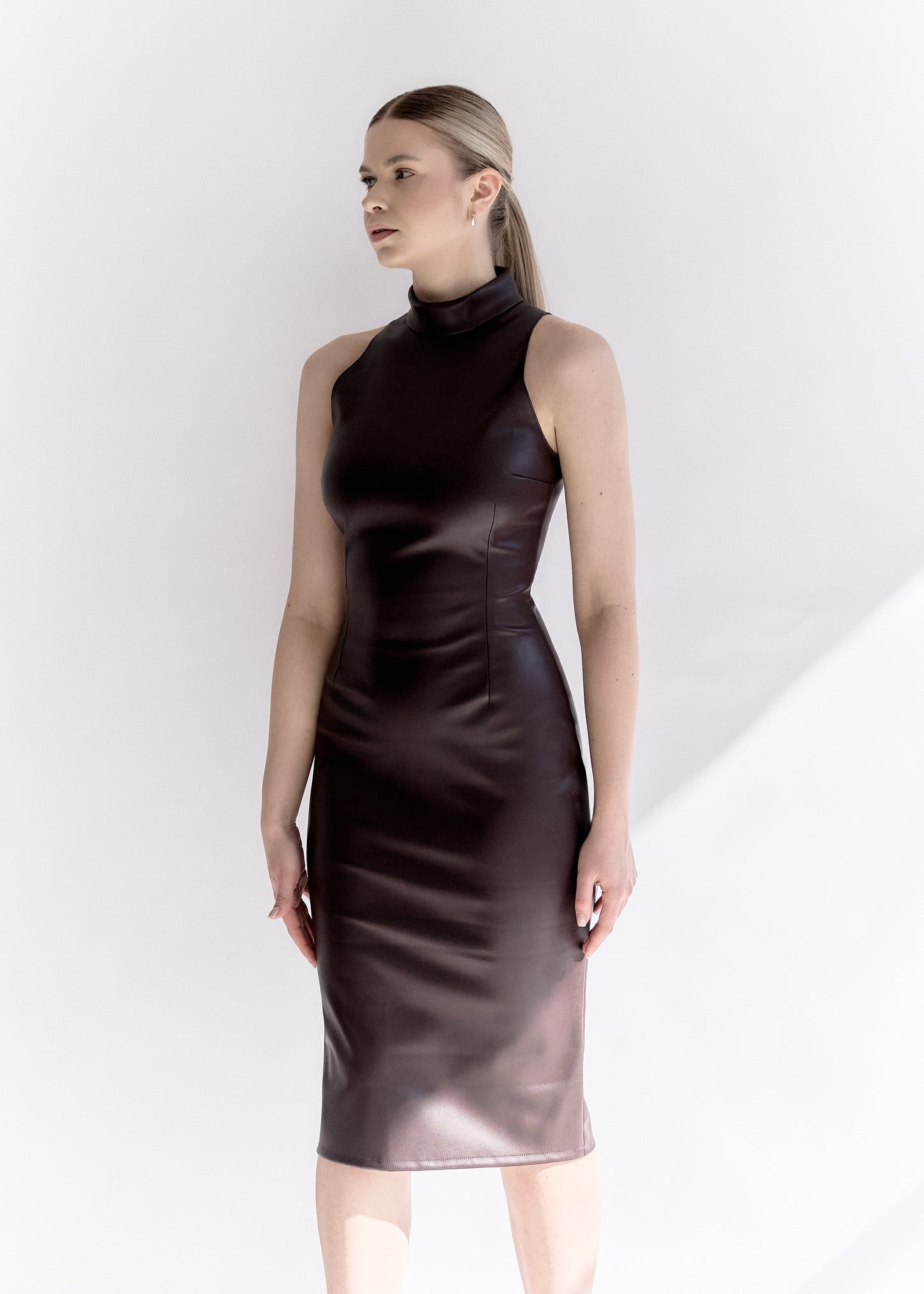 Faux Leather Sleeveless Midi Dress