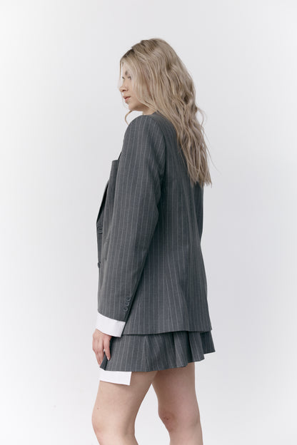 Gray Striped Blazer with Removable White Cuffs