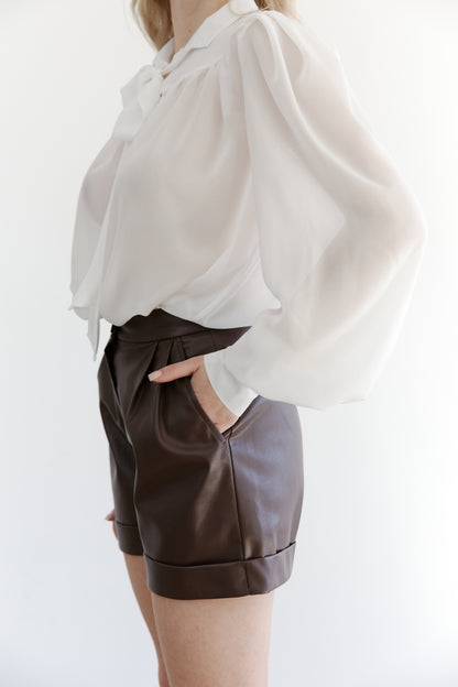 Burgundy Eco-Leather Shorts